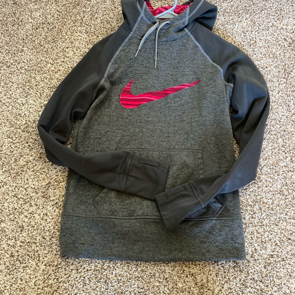 Nike Women’s Gray and Pink Sweatshirt with Pink Logo
